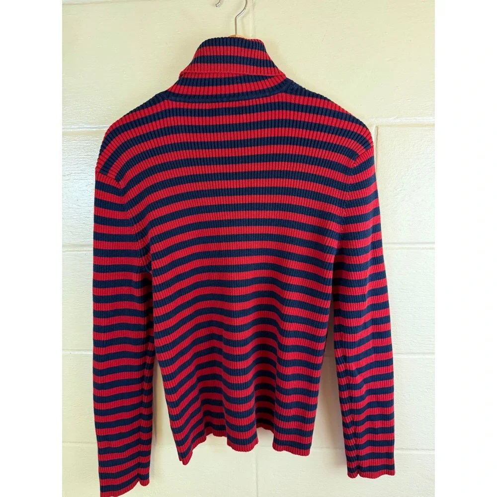 Lauren Ralph Lauren Striped Turtleneck Sweater Women XL Red Blue Ribbed Cotton